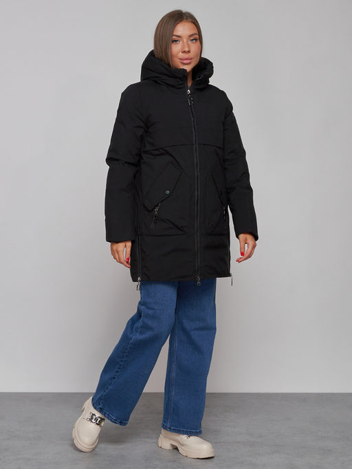 Зимняя женская куртка молодежная с капюшоном черного цвета 58622Ch - RoccaManer фото 5