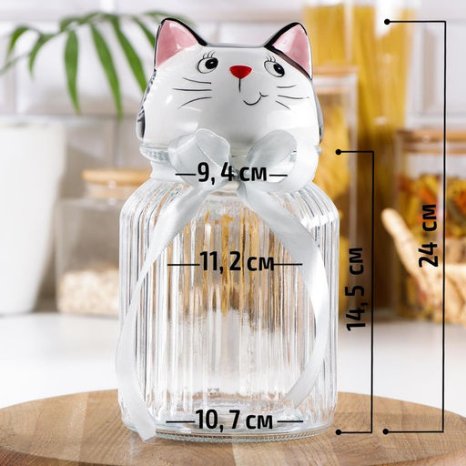 Банка стеклянная для сыпучих продуктов Доляна «Котик», 950 мл