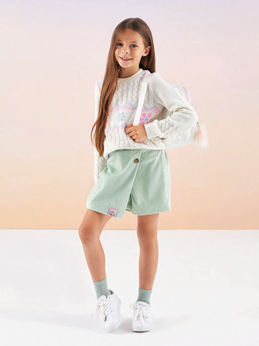 Bisiklet Yaka Desenli Uzun Kollu K?z ?ocuk Triko Kazak - Waikiki фото 2