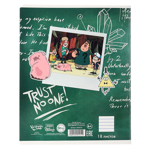 Цена за 20 шт. Тетрадь в линейку 18 листов, 5 видов МИКС, обложка мелованный картон, «Гравити Фолз»