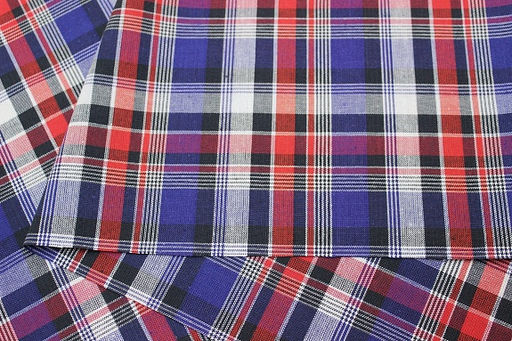 Пестрядь Клетка цв.красный/сине-фиолетовый/графитово-черный с белым, ш.1.5м, хл-100%, 150гр/м.кв - Купава фото 4
