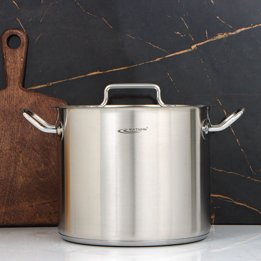 Кастрюля Катунь «Общепит», 9 л, d=24 см, с крышкой, капсульное дно, индукция, нержавеющая сталь, хромированный