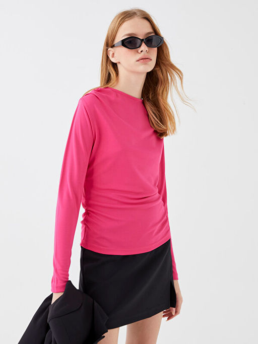 Bisiklet Yaka D?z Uzun Kollu Kad?n Ti??rt