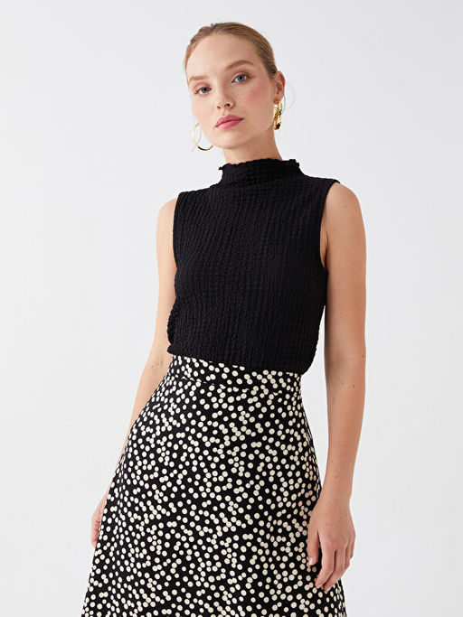 Dik Yaka Kendinden Desenli Kad?n Atlet