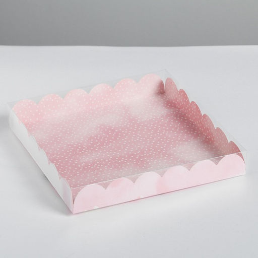 Цена за 5 шт. Коробка для печенья, кондитерская упаковка с PVC крышкой, Enjoy every moment, 21 х 21 х 3 см