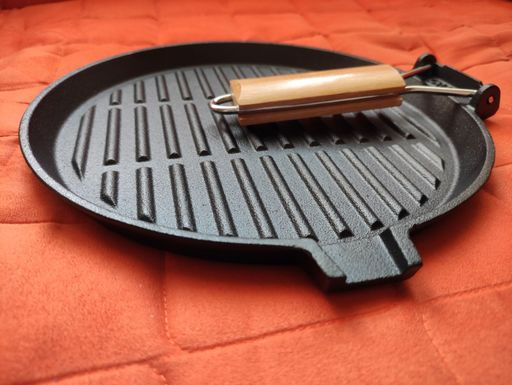 Сковорода-гриль чугунная с деревянной складн.руч. круглая, PADELLA, диа 26 см,Mallony арт.985059  фото 4