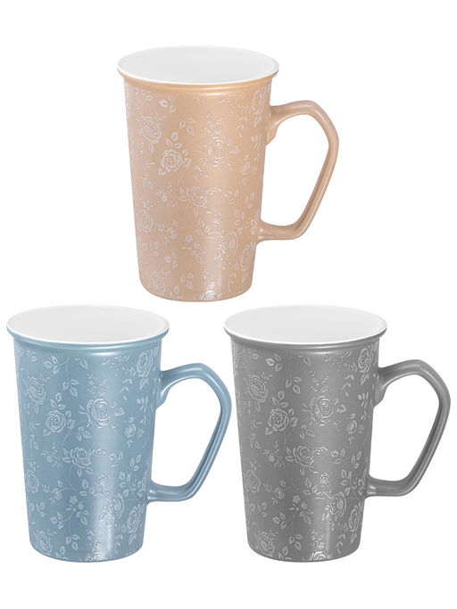 Набор кружек 3 пр. 420 мл 12,5*9*13 см Чайные розы, разноцветные, фарфор - Elan gallery фото 3
