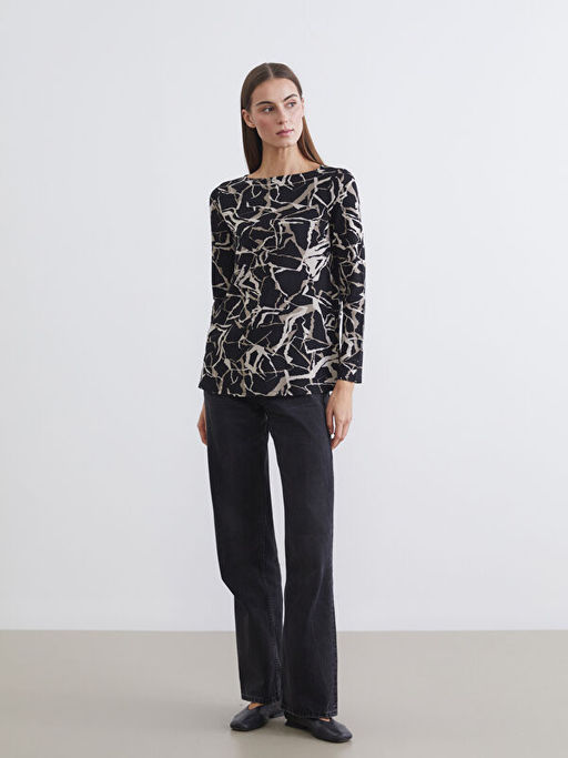 Kay?k Yaka Desenli Kad?n Ti??rt