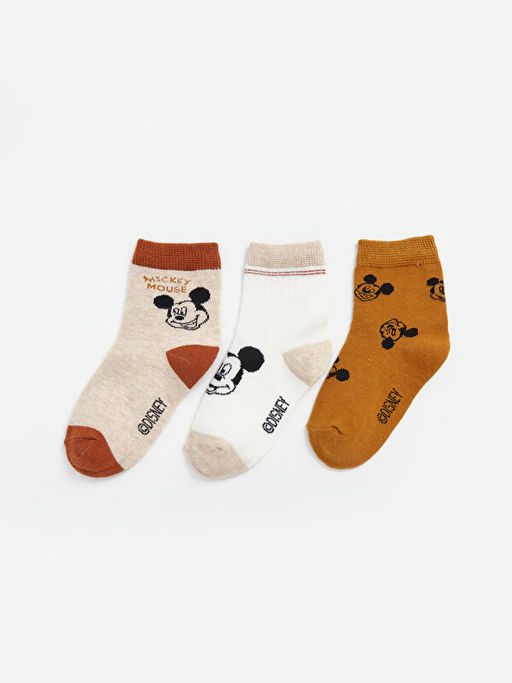Mickey Mouse Bask?l? Erkek Bebek Soket ?orap 3l?