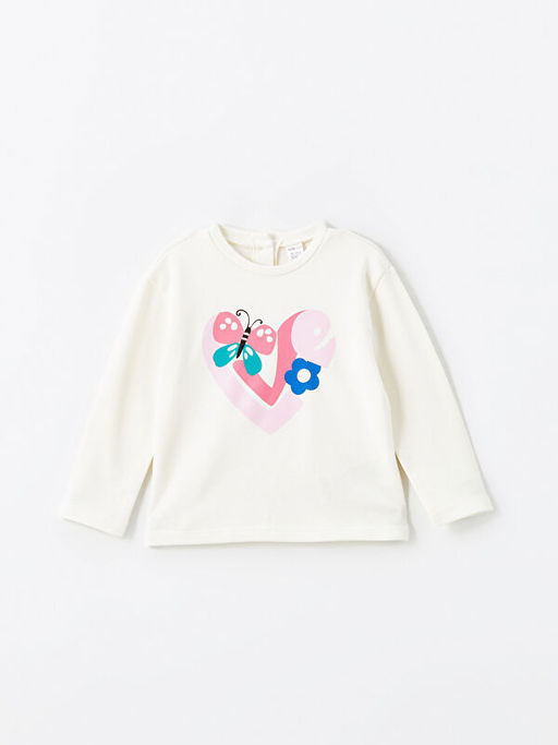 Bisiklet Yaka Bask?l? K?z Bebek Sweatshirt