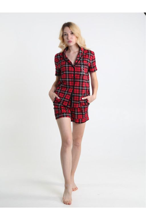 Пижама женская П-71 Клетка красный - Хороший трикотаж фото 3