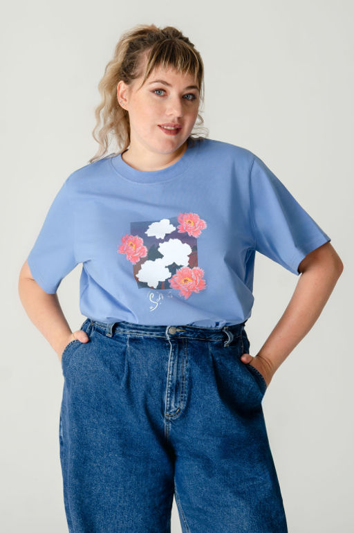 Арт. 31138 Футболка женская оверсайз 50-58 (5 шт) Цвет:Голубой - Калинка фото 16