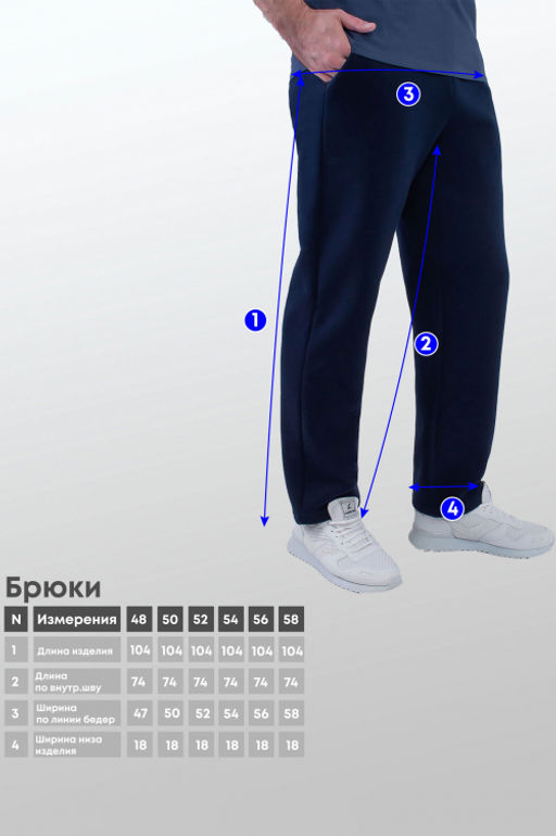 Арт. 62902 Брюки мужские с начесом 48-56 (5 шт) Цвет:темно-синий - Идеал фото 2