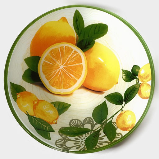 Тарелки Доляна Дольче, 19 предметов: 6 десертных тарелок, 6 обеденных тарелок, 6 мисок, салатник, стекло, зелёные, жёлтые фото 7