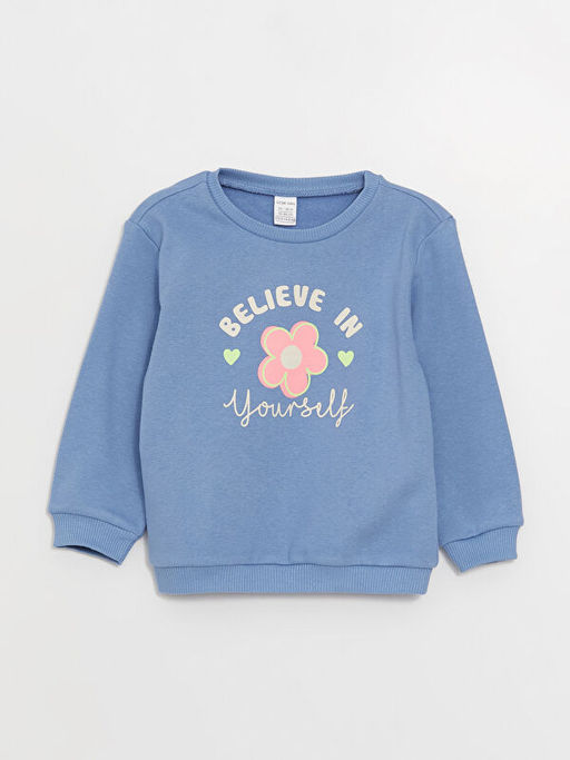 Bisiklet Yaka Uzun Kollu Bask?l? K?z Bebek Sweatshirt ve E?ofman Alt 2li Tak?m - Waikiki фото 2