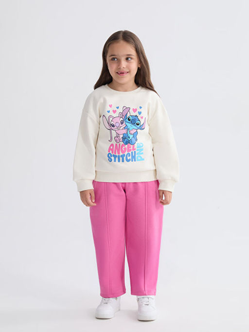 Bisiklet Yaka Stitch ve Angel Bask?l? K?z ?ocuk Sweatshirt