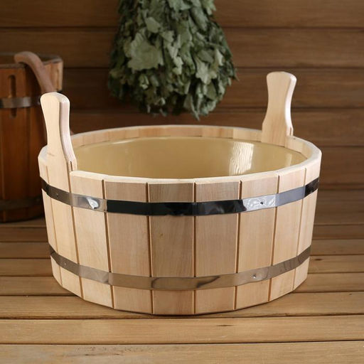 Шайка для бани и сауны, 15 л, липа, пластиковая вставка, «Добропаровъ»