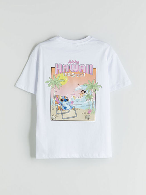 Bisiklet Yaka Lilo ve Stitch Bask?l? K?z ?ocuk Ti??rt