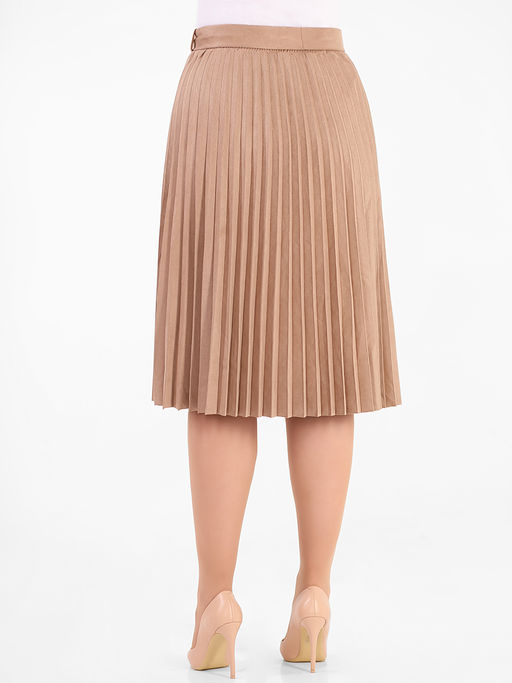Юбка плиссированная светло-коричневая с поясом - Almond фото 3