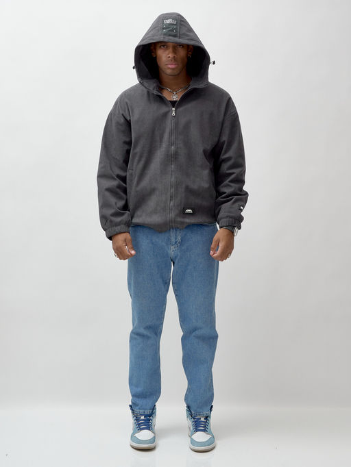 Куртка из вельвета мужская демисезонная темно-серого цвета 25336TC