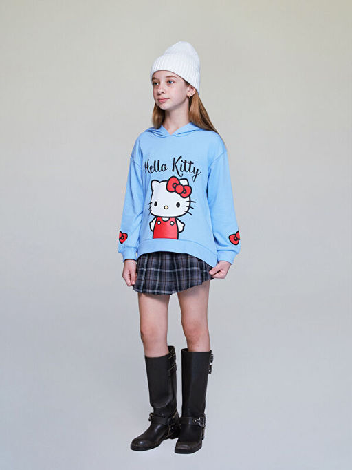 Kap??onlu Hello Kitty Bask?l? K?z ?ocuk Sweatshirt