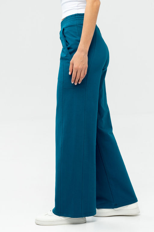 Брюки-палаццо из футера женские, т.бирюзовый - Solo mio фото 4