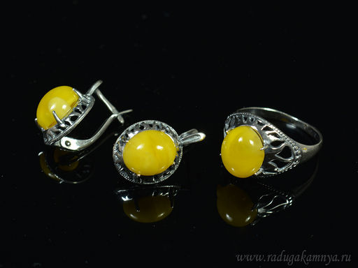 Кольцо Серьги с янтарем имитация размер 18