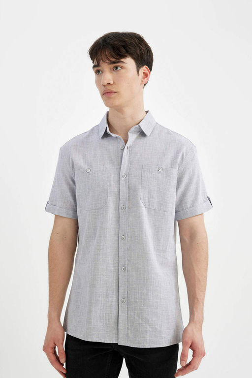 Рубашка Slim Fit из поплина с короткими рукавами - Defacto фото 3