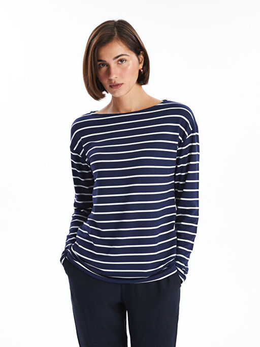 Bisiklet Yaka ?izgili Kad?n Ti??rt