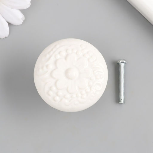 Ручка для шкатулки керамика, металл Цветок белая 4,4х4,4х3,4 см - Simaland фото 3