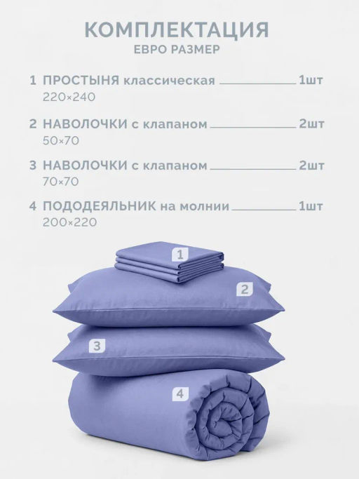 Постельное белье Моноспейс Евро + 4 наволочки, синий - Ecotex фото 5