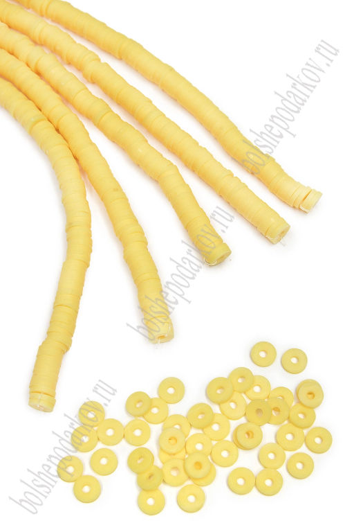 Бусины плоские 6 мм на леске 40 см (5 шт) SF-7285, желтый