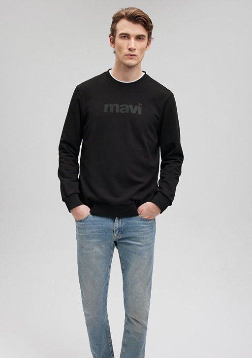 Mavi Logo Baskl Kaponlu Siyah Sweatshirt  фото 2