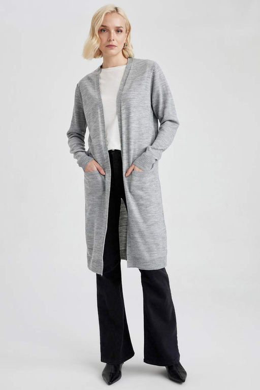 Кардиган стандартного кроя с V-образным вырезом - Defacto фото 5