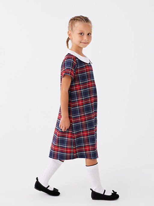 Bebe Yaka Ekose K?sa Kollu K?z ?ocuk Elbise - Waikiki фото 3