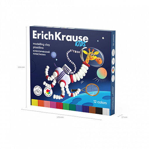 Цена за 1 шт. Пластилин классический ErichKrause Kids Space Animals 12 цветов со стеком, 216 г (в коробке 12 шт)  фото 6