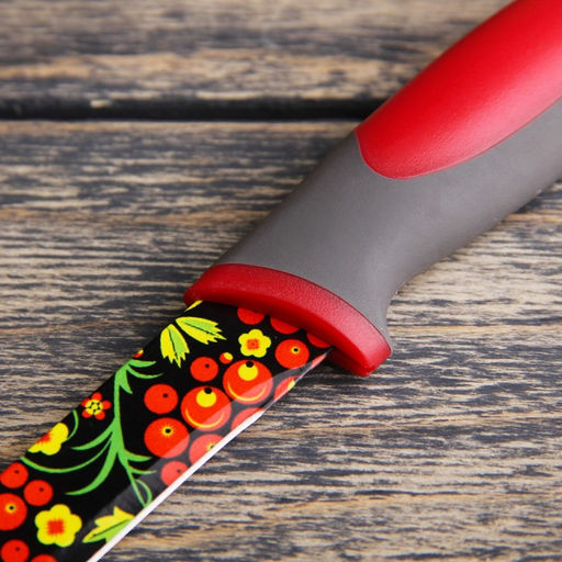 Нож кухонный с антиналипающим покрытием Доляна Русский узор, лезвие 12 см  фото 2