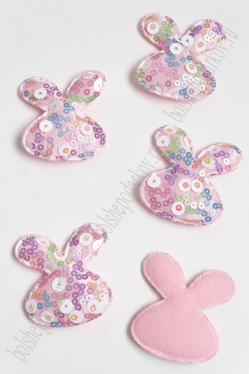 Патч с крупными пайетками "Зайка" 50*45 мм (10 шт) SF-2975, светло-розовый