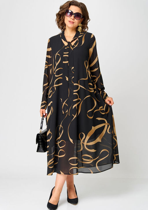 Платье EVA GRANT 7293 черный с принтом