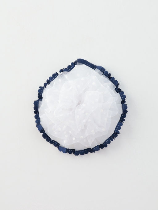 Цена за 6 шт. Бант для волос на резинке «Школьница», волнушка горошек синие края, d=11 см, сине-белый