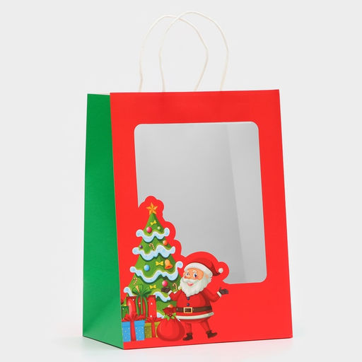 Цена за 12 шт. Пакет подарочный новогодний крафт, с окном Дед Мороз 30?22?14 см - UPAK LAND фото 2
