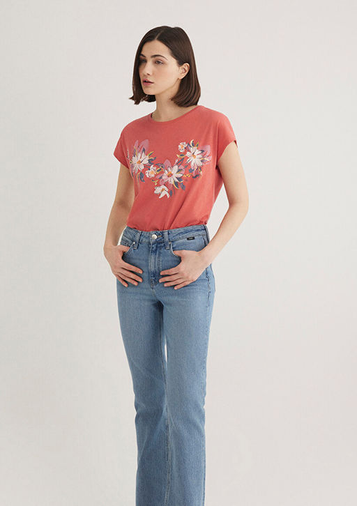 Bask?l? Pembe Tisort - Mavi фото 3