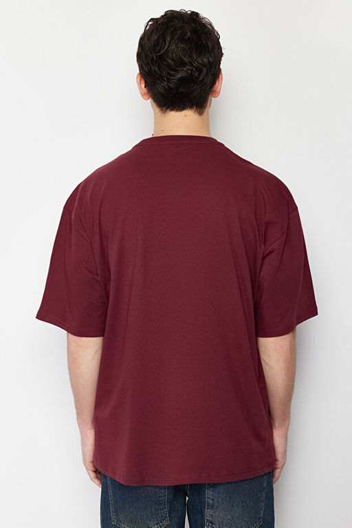 Bordo Oversize/Geni_ Kesim Basic %100 Pamuklu T-Shirt TMNSS22TS0318 - Trendyolmilla фото 2