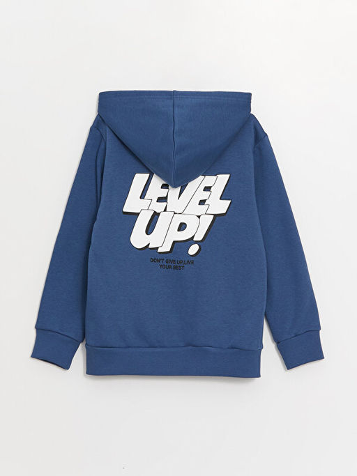 Kap??onlu Bask?l? Uzun Kollu Erkek ?ocuk Fermuarl? Sweatshirt - Waikiki фото 3