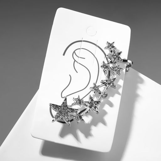 Серьга Кафф десять звёзд со стразами, цвет белый в серебре - Queen fair фото 4