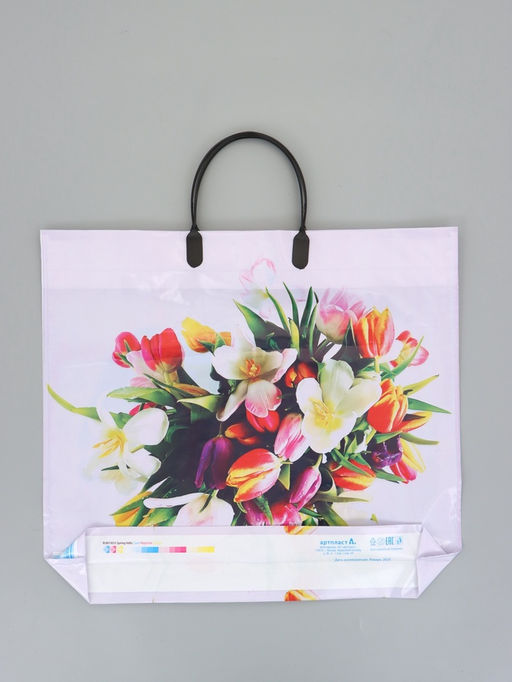 Цена за 10 шт. Пакет "Весенний вальс", полиэтиленовый с пластиковой ручкой, 38 х 34 + 3 см, 90 мкм