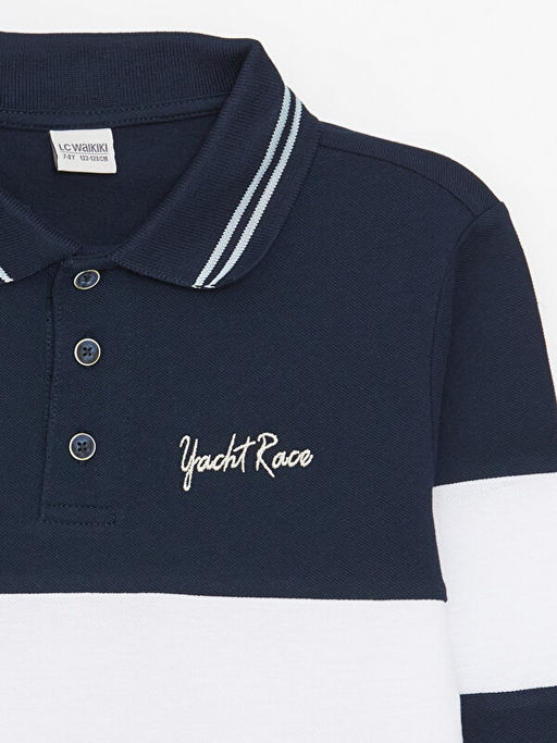 Polo Yaka Renk Bloklu Uzun Kollu Erkek ?ocuk Ti??rt - Waikiki фото 2