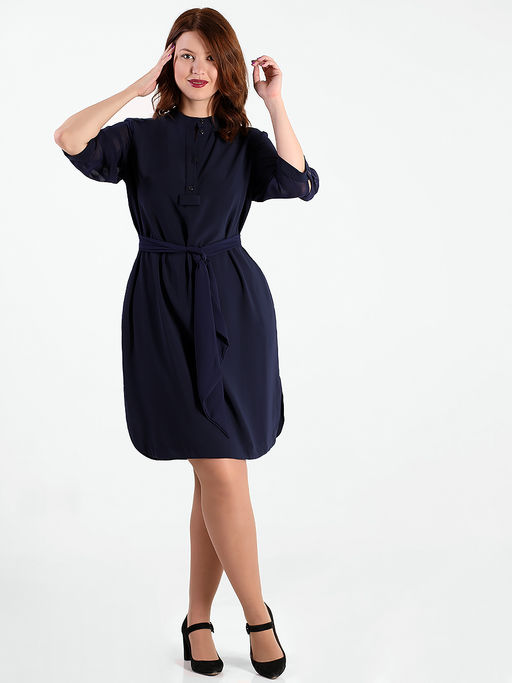 Платье темно-синее из шифона нарядное с украшением - Almond фото 6