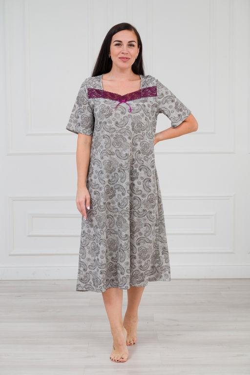 Ночная сорочка из кулирки Кружевница огурчик черно-бордовый - Амадэль фото 3