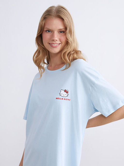 Bisiklet Yaka Hello Kitty Bask?l? Kad?n Gecelik